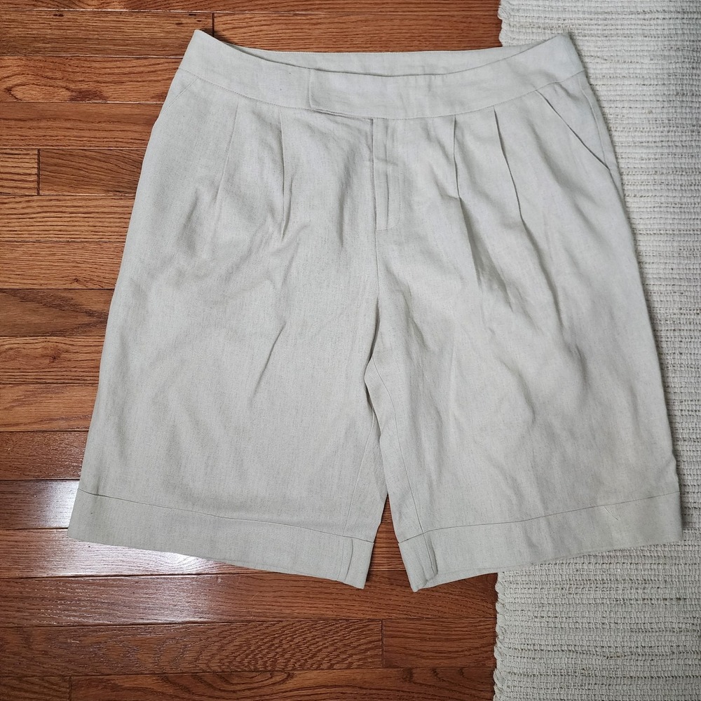 Cato Womens 18W Beige Linen Blend Pleated Bermuda Shorts Lightweight Breathable